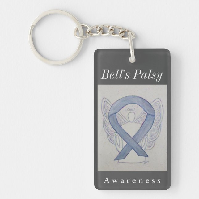 Bells Palsy Awareness Silver Ribbon Keychain (Framsidan)