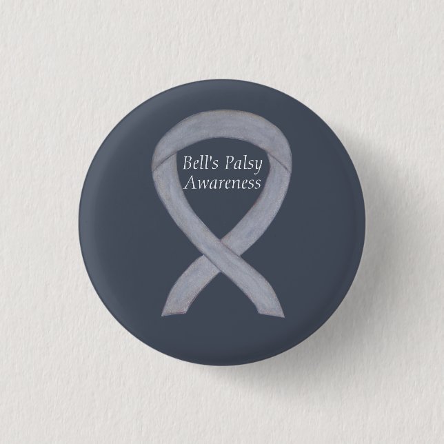 Bell's Palsy Silver Awareness Ribbon Anpassad Pin Knapp (Framsida)