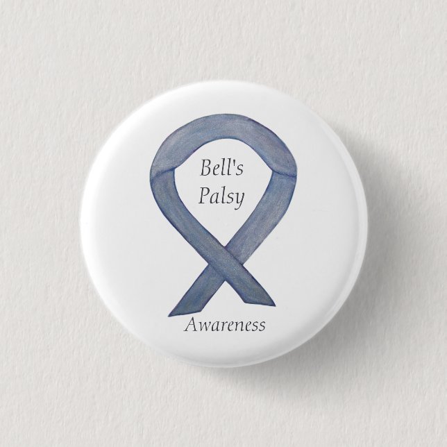 Bells Palsy Silver Awareness Ribbon Art Pin Knapp (Framsida)