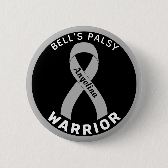 Bells Palsy Warrior Ribbon Black Button Knapp (Framsida)