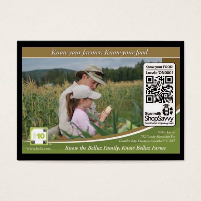 Belluz Farms Tracable Shelftalker Visitkort (Framsidan)