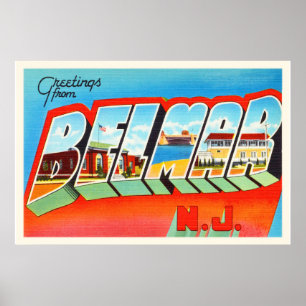 Belmar New jersey NJ Gamla Vintage resor-vykort- Poster