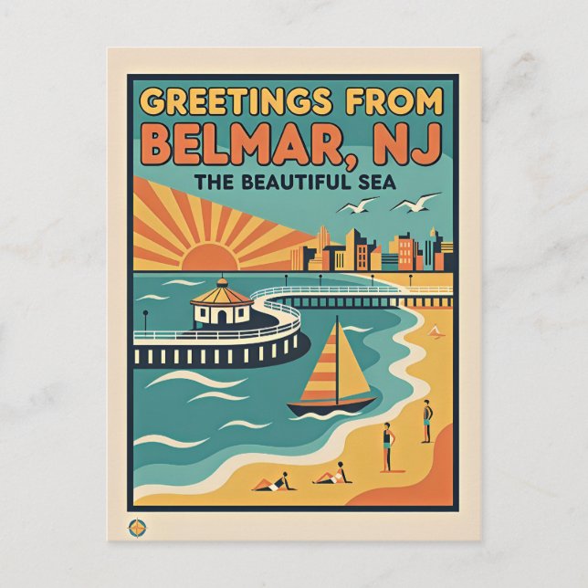 Belmar NJ Jersey Shore Retro Vykort (Framsida)