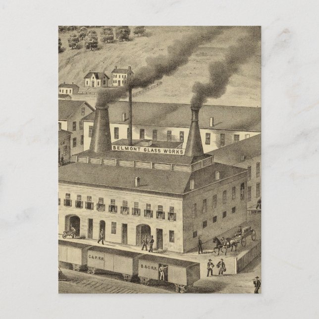 Belmont Glass Works, Bellaire, Ohio Vykort (Framsida)