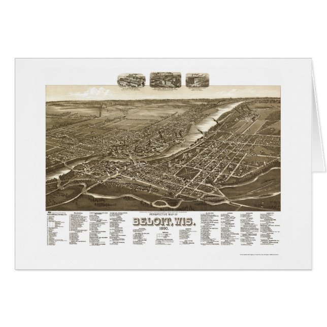 Beloit panorama- karta för WI - 1890 Hälsningskort (Framsidan Horizontal)