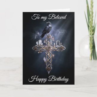 Beloved Personalized Gothic Cross Raven Birthday Kort
