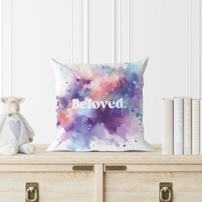 Beloved. Vattenfärgad Stänk Dekorativ kudde (Beloved. Watercolor Colorful Splashes Throw Pillow)