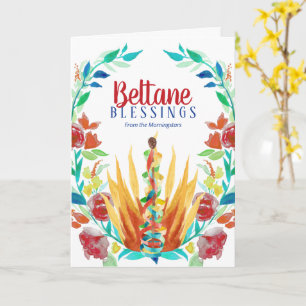 Beltane Blessings Colorful Blommigt Fire & Maypole Kort