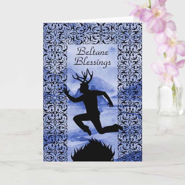 Beltane Blessings Lila Horned Man Silhouette Kort (Orkide)