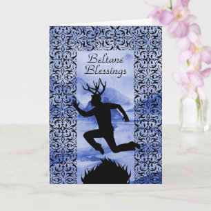 Beltane Blessings Lila Horned Man Silhouette Kort