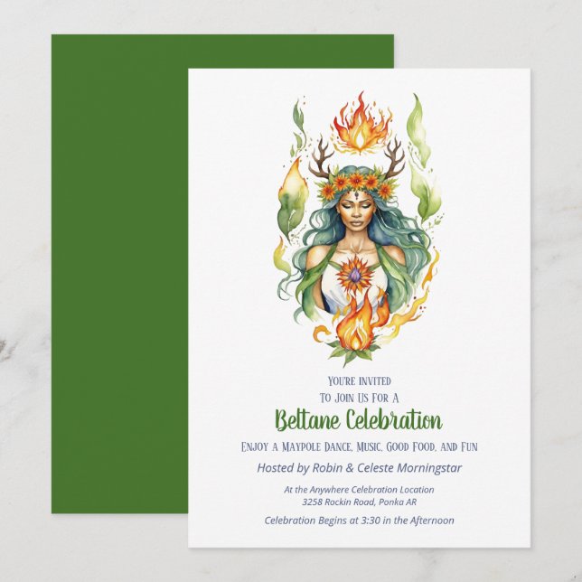 Beltane-eld Sommargudinna Blommig Sabbat-fest Inbjudningar (Fram/baksida)