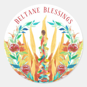 Beltane Fire Maypole & Summer Flowers Runt Klistermärke