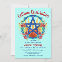 Beltane Fire Pentacle, sommarsabbat Party, Blommig Inbjudningar