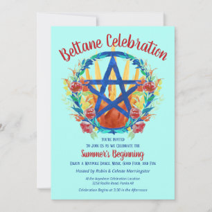 Beltane Fire Pentacle, sommarsabbat Party, Blommig Inbjudningar