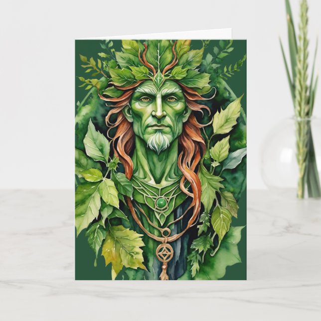 Beltane keltisk Greenman Skogsgud Sabbat Wicca Helgkort (Framsida)