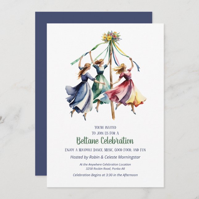 Beltane Maypole Dance Summer Sabbat Party Inbjudningar (Fram/baksida)