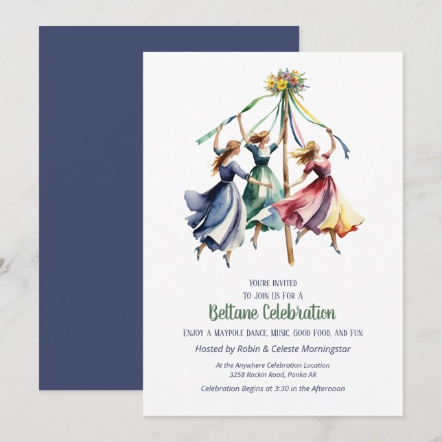 Beltane Maypole Dans Sommar Sabbat Fest Inbjudningar (Fram/baksida)