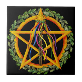 Beltane Maypole & Oak Lövs | Wiccan Altar Tile Kakelplatta