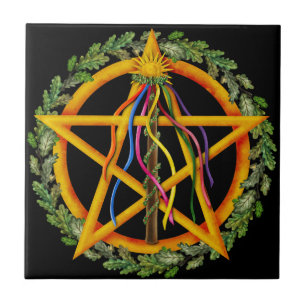 Beltane Maypole & Oak Lövs Wiccan Altar Tile Kakelplatta