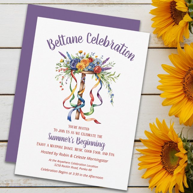 Beltane Maypole Sommar Blommig Sabbat Fest Inbjudningar (Beltane Maypole Summer Floral Sabbat Party Invitation by the Pagan Holidays shop)