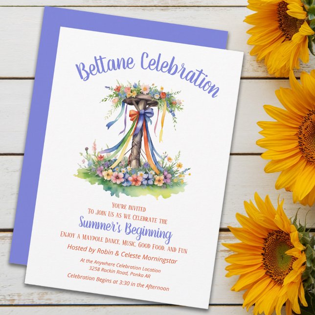 Beltane Maypole Summer Floral Sabbat Party Inbjudningar (Beltane Maypole Summer Floral Sabbat Party Invitation by Pagan Holidays)