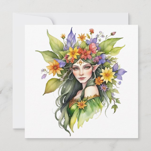 Beltane Sommar Älva Blommig Wicca Sabbat  Julkort (Framsida)