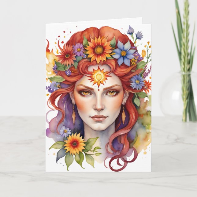 Beltane Sommar Gudinna Blommig Wicca Sabbat  Helgkort (Framsida)