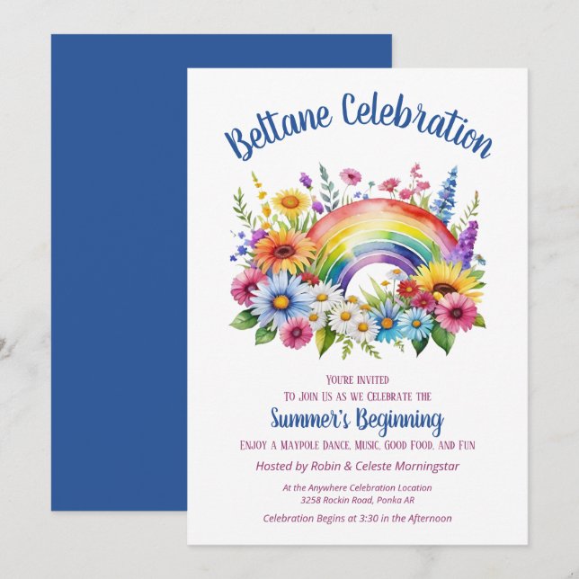 Beltane sommarblomma regnbåge sabbat-fest inbjudningar (Fram/baksida)