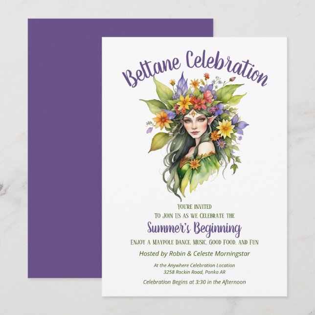 Beltane sommarfée blommig sabbatfest inbjudningar (Fram/baksida)
