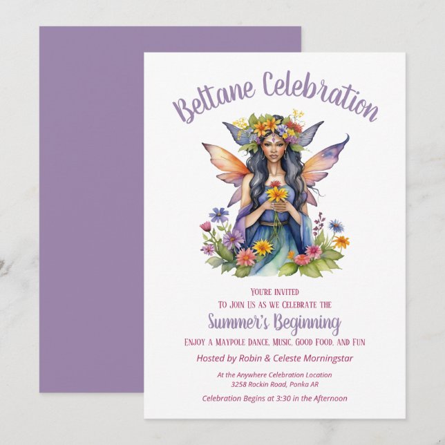 Beltane sommarfée blommig sabbatfest inbjudningar (Fram/baksida)