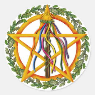 Beltane Star Wiccan Helgdag Maypole Runt Klistermärke