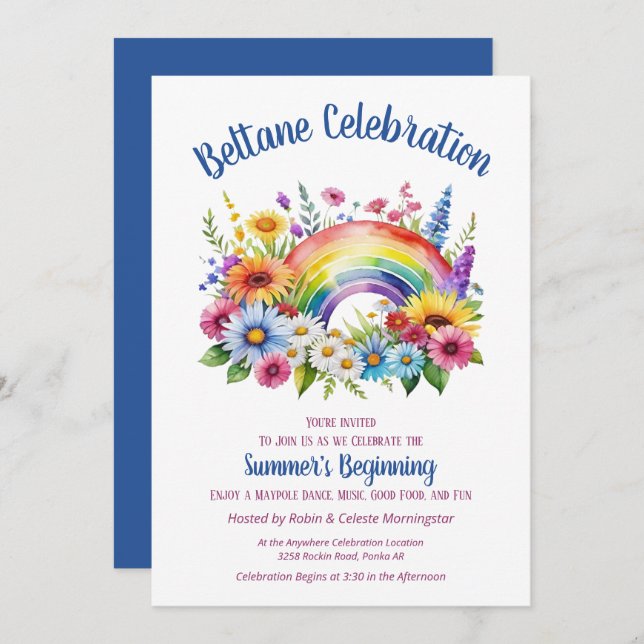 Beltane Summer Floral Rainbow Sabbat Party Inbjudningar (Fram/baksida)