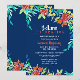 Beltane Summer Flowers Wicca Watercolor Blue Inbjudningar