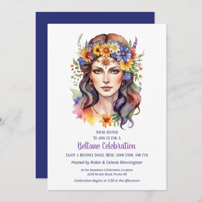 Beltane Summer Goddess Floral Sabbat Party Inbjudningar (Fram/baksida)