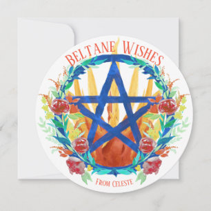 Beltane Wiccan Pentacle Fire & Summer Flowers Julkort