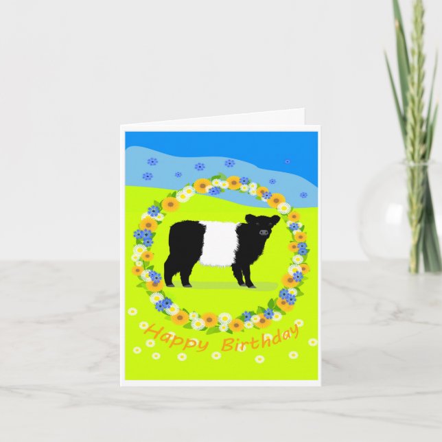 Belted Galloway calf birthday card Tack Kort (Framsida)