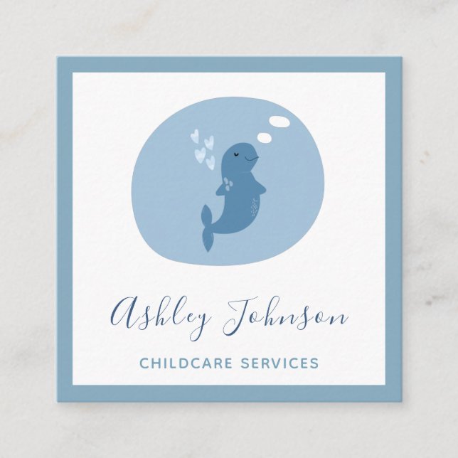 Beluga Baby Whale Pastel Blue Childcare Babyvakt Fyrkantigt Visitkort (Framsida)