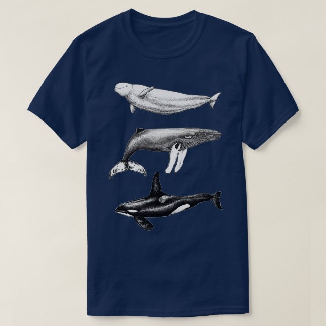 Beluga orca och humpback valale bläck illustration t shirt (Design framsida)