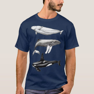 Beluga orca och humpback valale bläck illustration t shirt