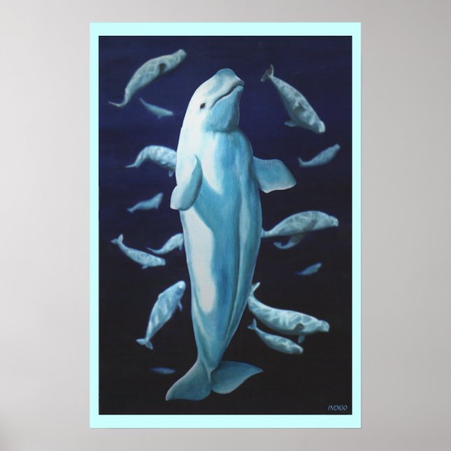 Beluga Whale Art Skriv ut marinelife Whale Paintin Poster (Framsidan)