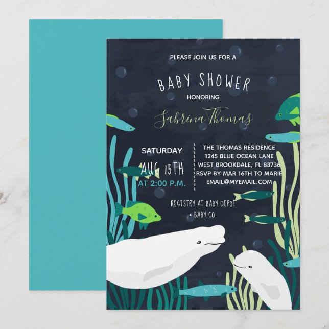Beluga Whale Baby Shower Inbjudningar (Fram/baksida)
