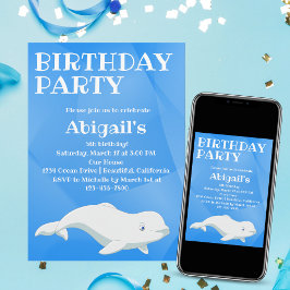 Beluga Whale Blue and White Arktis Ocean Birthday Inbjudningar
