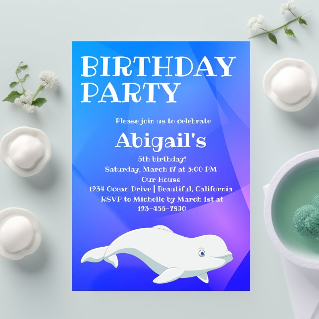 Beluga Whale Blue och Rosa Arktiska havsdagen Inbjudningar (Skapare uppladdad)