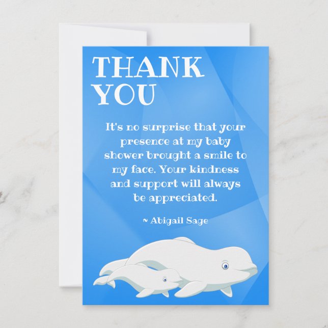 Beluga Whale Blue, White Arktis Ocean Baby Shower Tack Kort (Framsida)