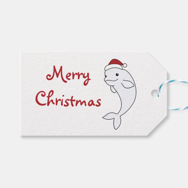 Beluga Whale God jul Winter Animals Whales Presentetikett (Framsidan (Horisontell))