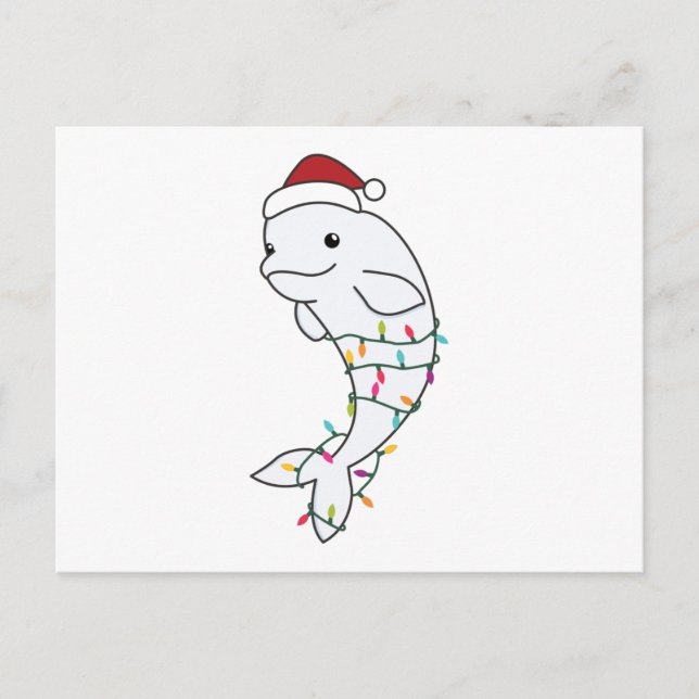 Beluga Whale God jul Winter Animals Whales Vykort (Framsida)
