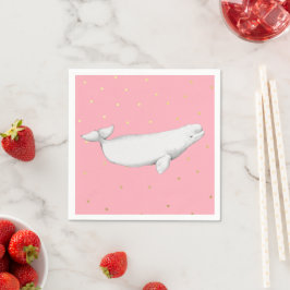 Beluga Whale Illustration Guld Dots Rosa Pappersservett