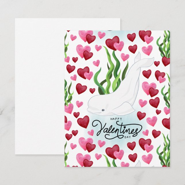 Beluga Whale Love Valentine’s Day Card in White Anteckningskort (Fram/baksida)