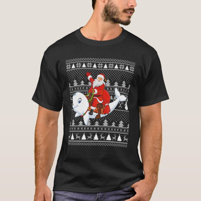 Beluga Whale Lover Santa Riding Beluga Whale Ugly T Shirt (Framsida)