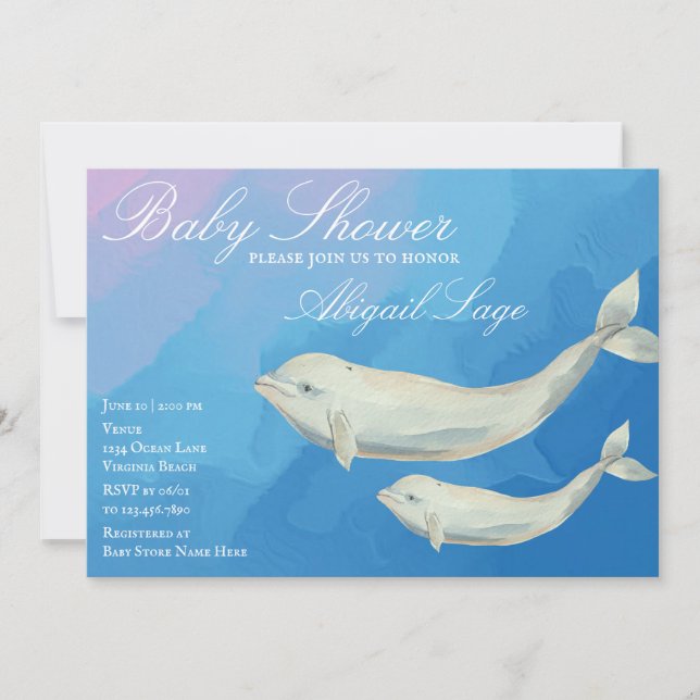 Beluga Whale Mamma och Calf Baby Shower Inbjudningar (Framsida)